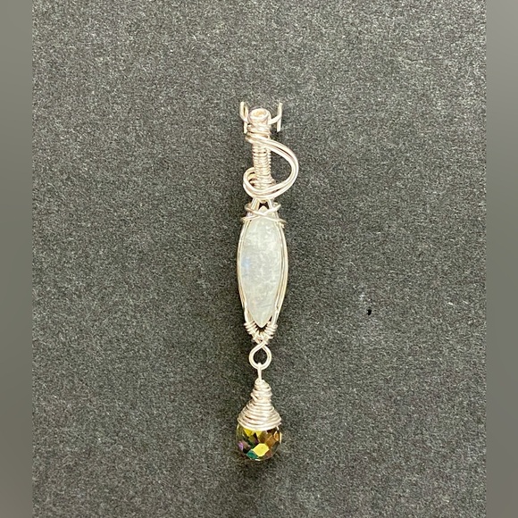 HANDMADE Moonstone and Crystal Hand Wrapped Dangle Pendant, Artisan Jewelry Gift - Picture 2 of 9